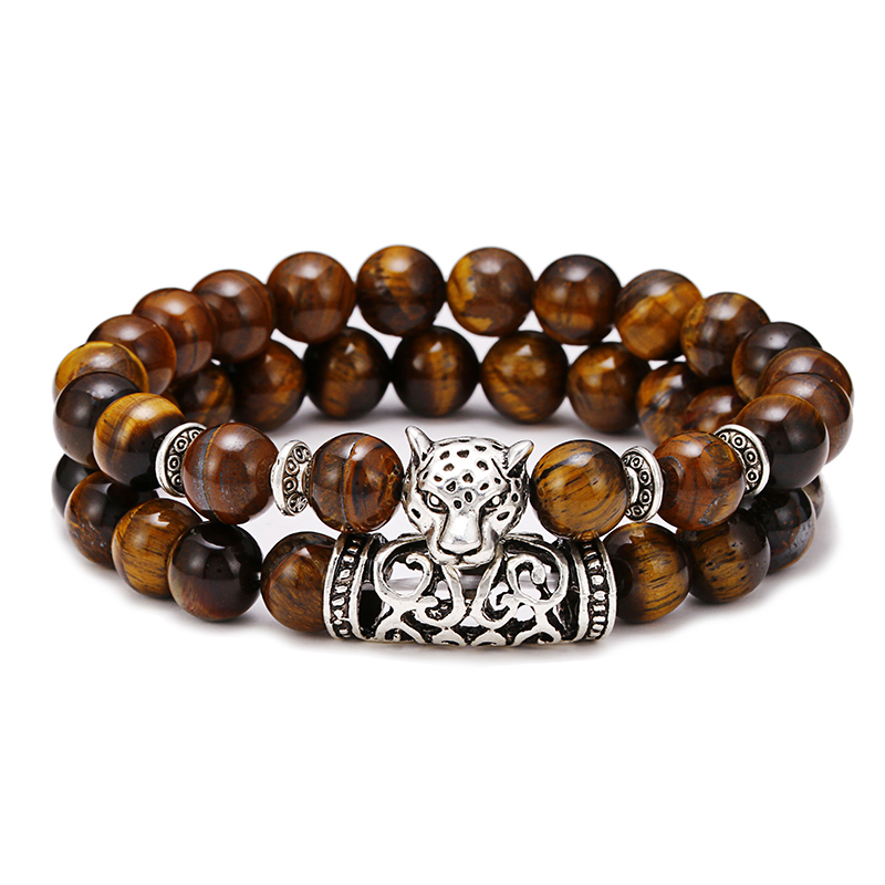 Men Accessories Wrist - Premium 2Pcs/Set Leopard Beaded Men Apparel