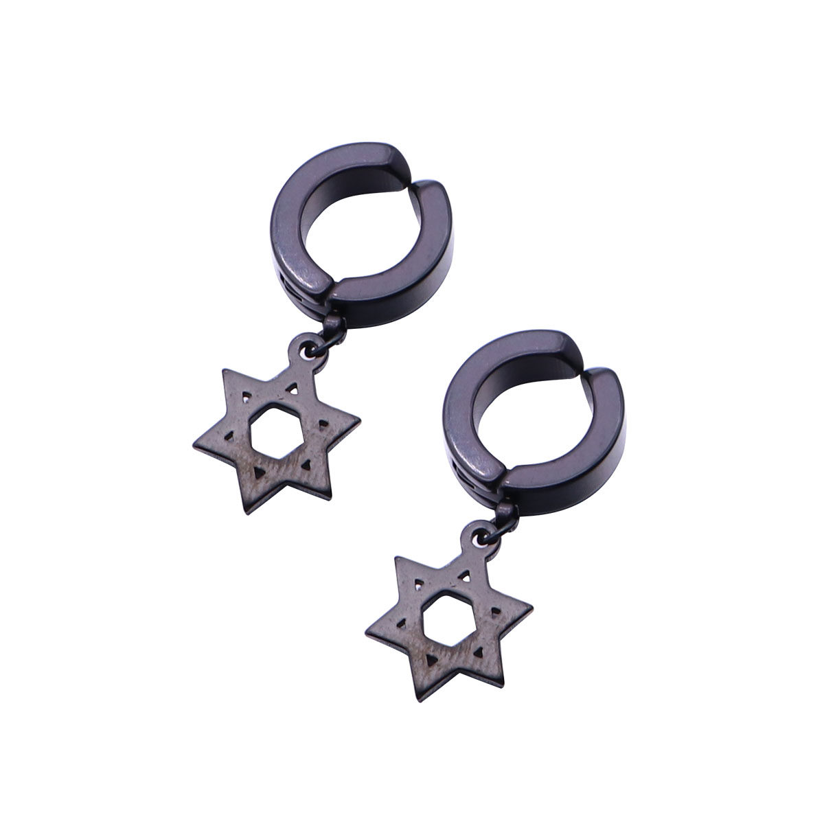Men Accessories Earrings - Black Hexagram Ear Cuff Clip on