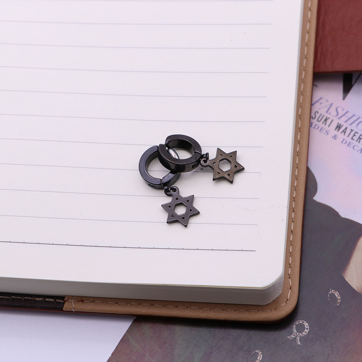 Black Hexagram Ear Cuff Clip o - Men Accessories Earrings review and price