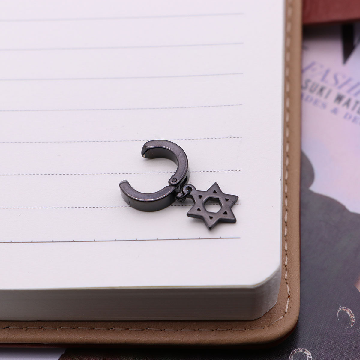 Black Hexagram Ear Cuff Clip o - Men Accessories Earrings review and price