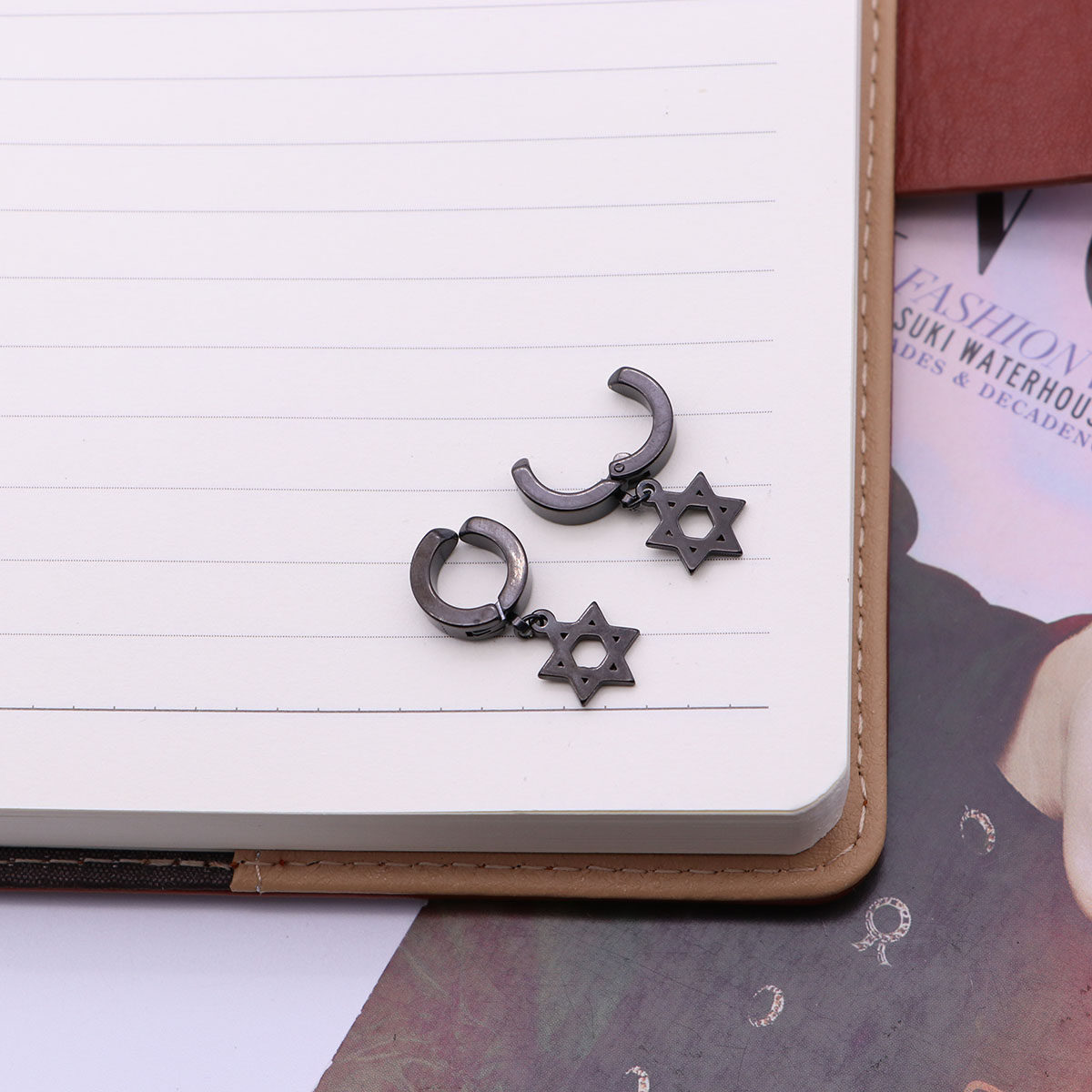 Black Hexagram Ear Cuff Clip o - Men Accessories Earrings review and price