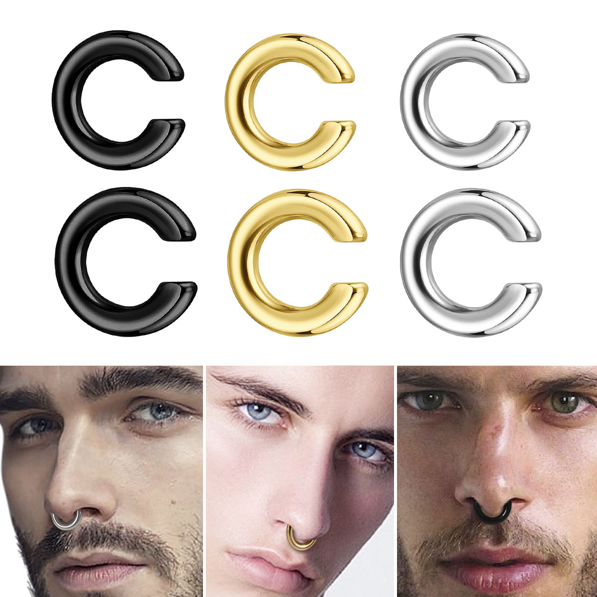 1pc Exaggerated c-Shaped Non-P - Men Accessories Earrings review and price