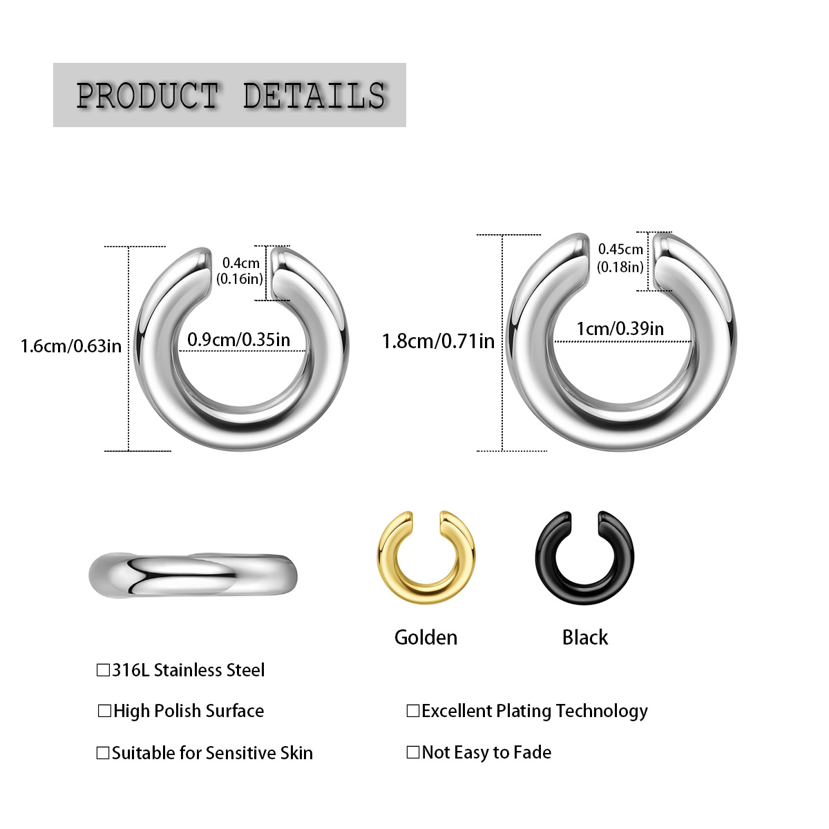 1pc Exaggerated c-Shaped Non-P - Men Accessories Earrings review and price